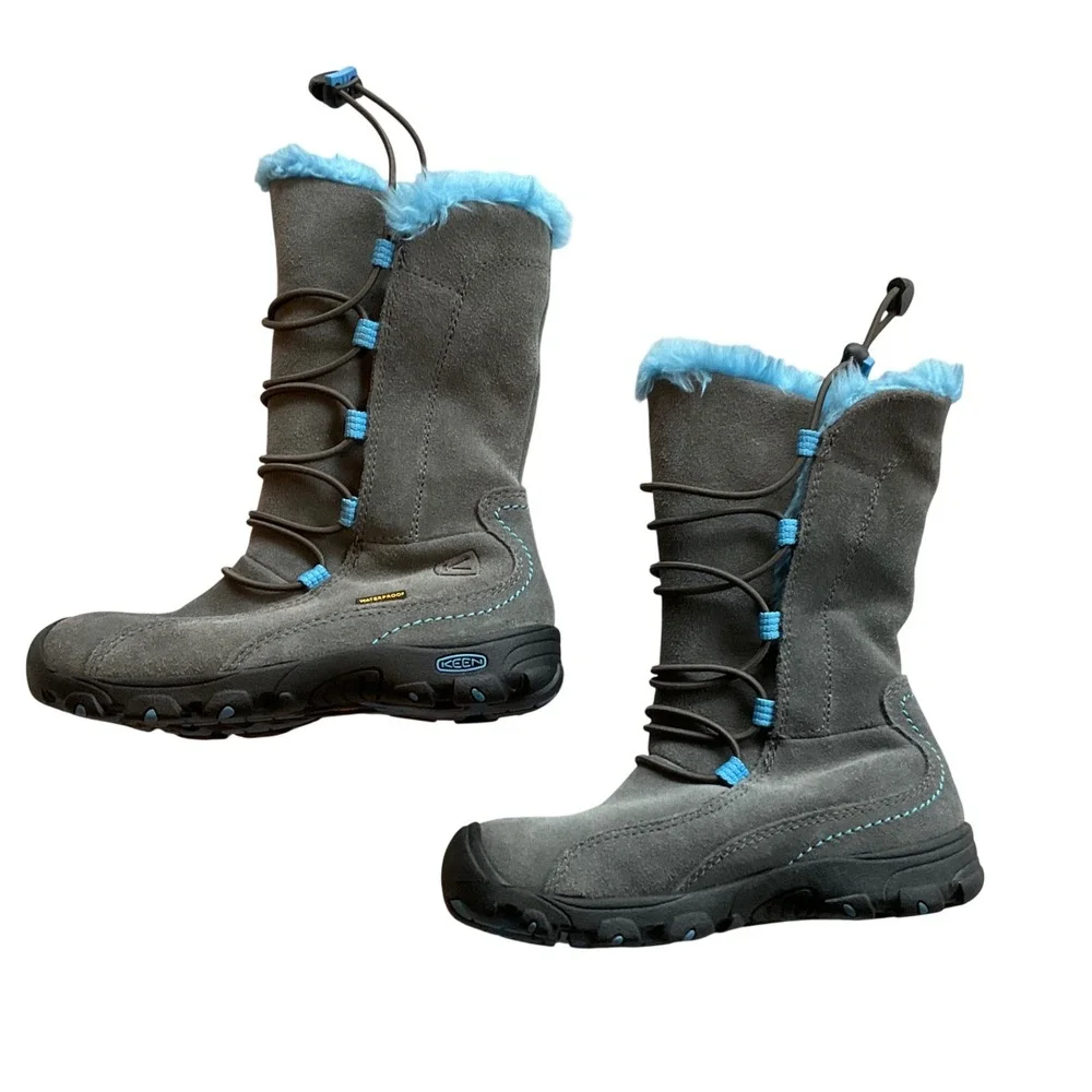 Keen Kids Waterproof Gray Blue Winter Snow Boots Size 12